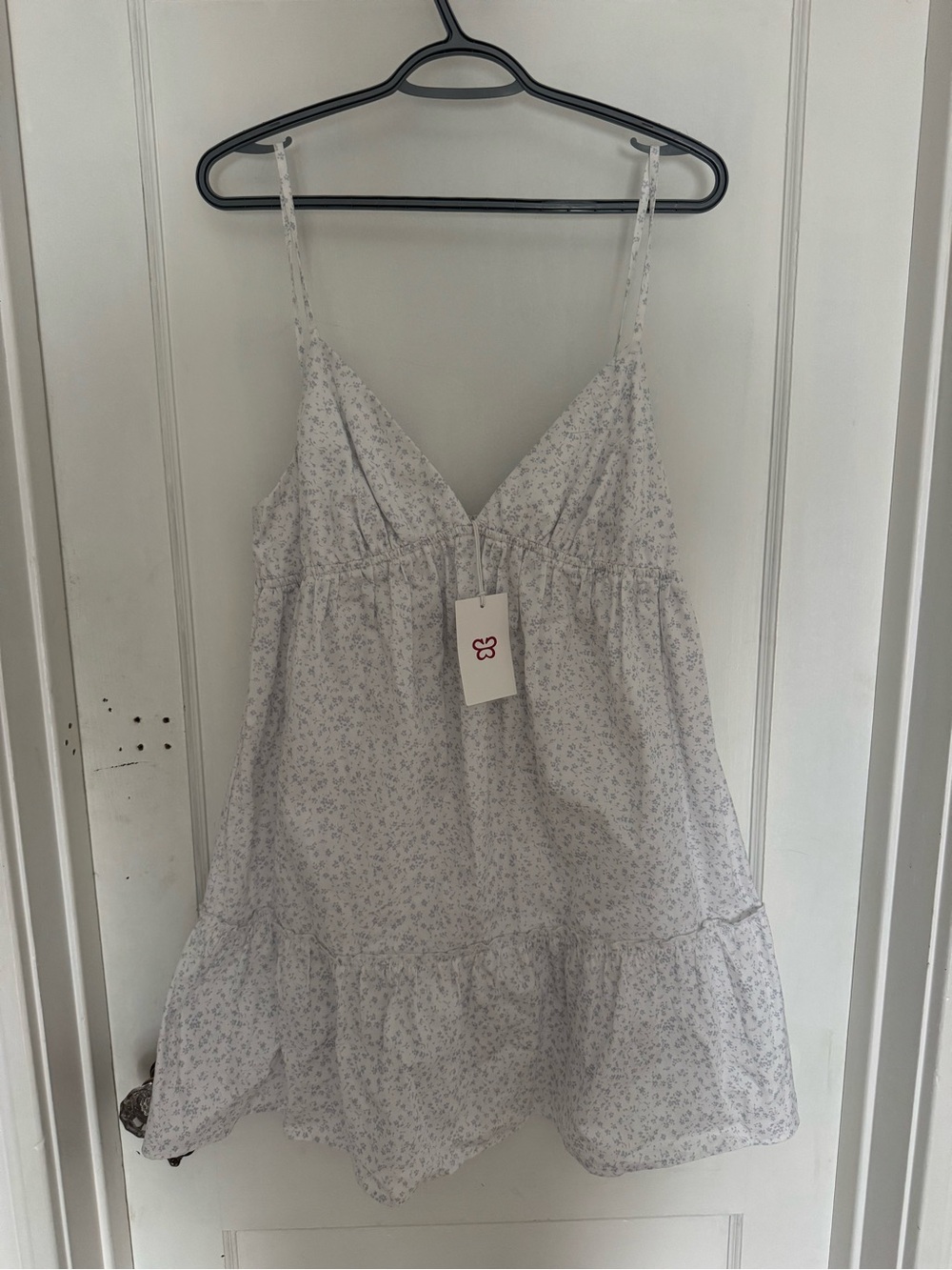 Aritzia White Mini Floral V-Neck Sundress
